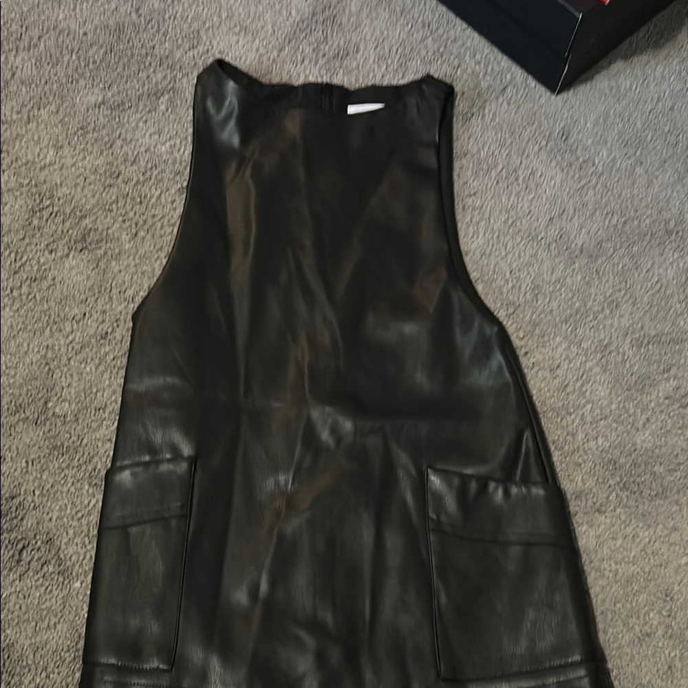 Black Sleeveless Faux Leather Dress